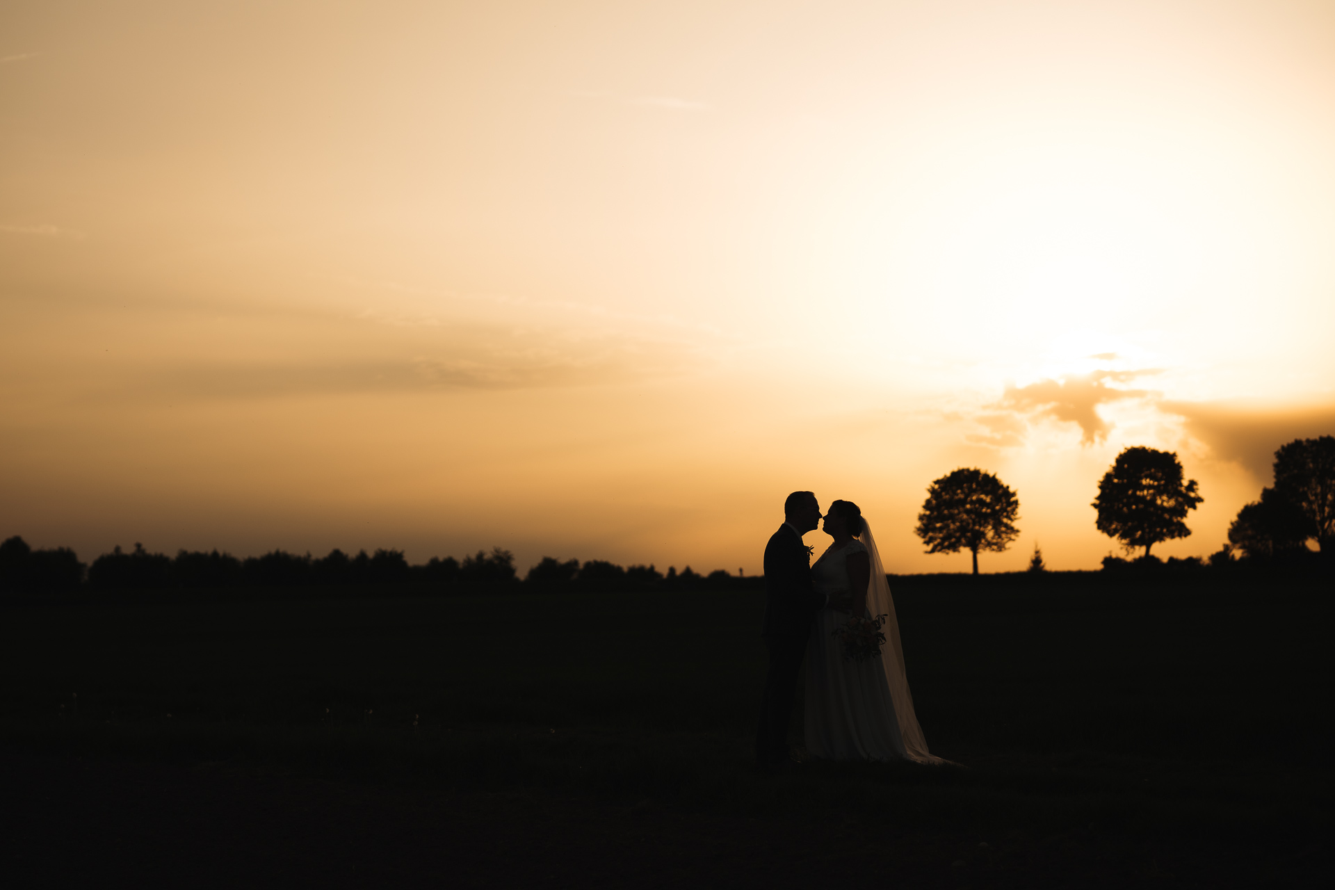 Hochzeitsfotografie Langenau, Brautpaar begegnet Kuh im Stall beim Schammenhof Langenau